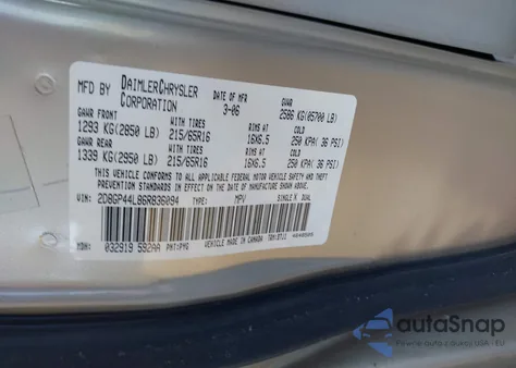 2006 Dodge Grand Caravan Sxt from USA, damaged, VIN 2D8GP44L86R836094